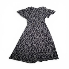 Vintage 90s Navy Blue Floral Rayon Button Down Dress Medium