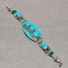 Tibetan Turquoise Malachite Beads Bohemian Statement Nepali Bracelet 7" SR 3375