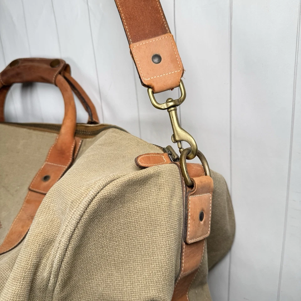 Vintage Cutter & Buck Heavy Duty Canvas Duffel Weekender Bag Tan Leather Strap - Image 4 of 4
