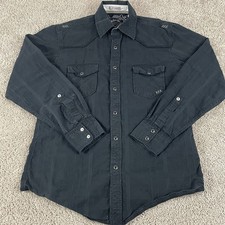 Wrangler Rock 47 Shirt Mens Medium Black Pearl Snap Western Rodeo Cowboy 161
