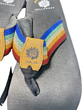Yellow Box Mellow Mat Flip Flops Womens 7.5 Rainbow Glitter Stripe Wedge Sandals