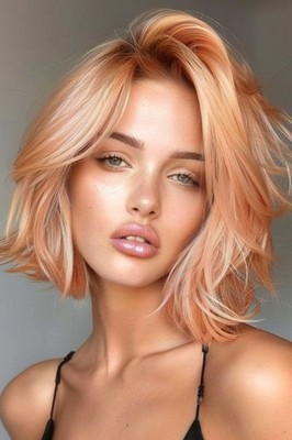 Balayage Soft Peach Blonde Bob Wavy 100% Human Hair Lace  display picture 3