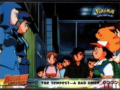 1999 Topps Pokemon the First Movie #15 The Tempest -- A Bad Omen Blue Topps Logo