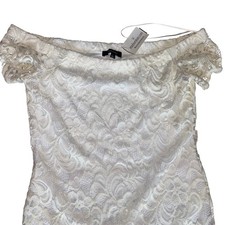 Windsor Ambiance White Lace Off Shoulder Mini Dress NWT Size L Floral Scalloped