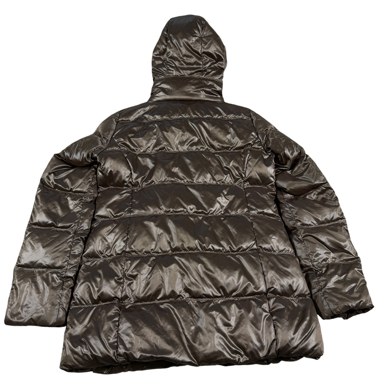 Uniqlo Brown Down Puffer Jacket Faux Fur Hood Women’s Size M Long Quilted Coat thumbnail 2