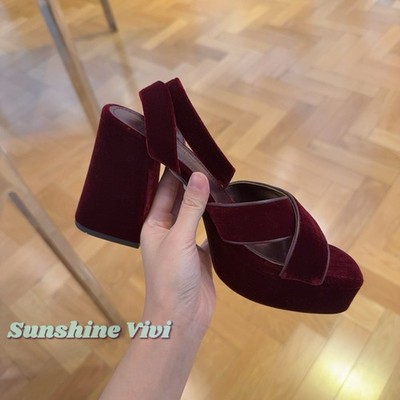 NEW COACH Women's Block Heel Sandal Burgundy/merlot Velvet CCI07