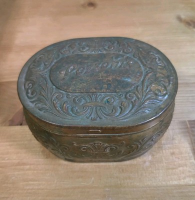 Vtg Pozzoni's Tin Brass W Patina Full Of Straight Pins ~4x3''