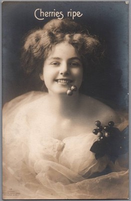 Ca. 1910 Cherries Ripe Woman Rochester Photo Press RPPC Real Photo Postcard /