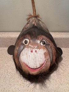 Vintage Hand Painted Carved Coconut Head - Folk Art