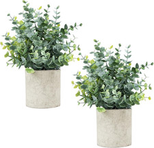 2 Pcs Small Fake Plants Eucalyptus, Artificial Plants Indoor for Shelf, Potted E