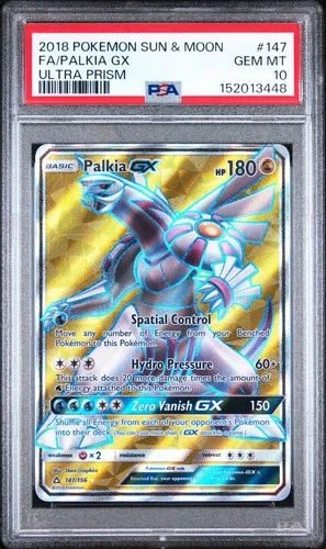 2018 Pokemon Sun & Moon Palkia GX Ultra Prism Full Art FA 147/156 PSA 10