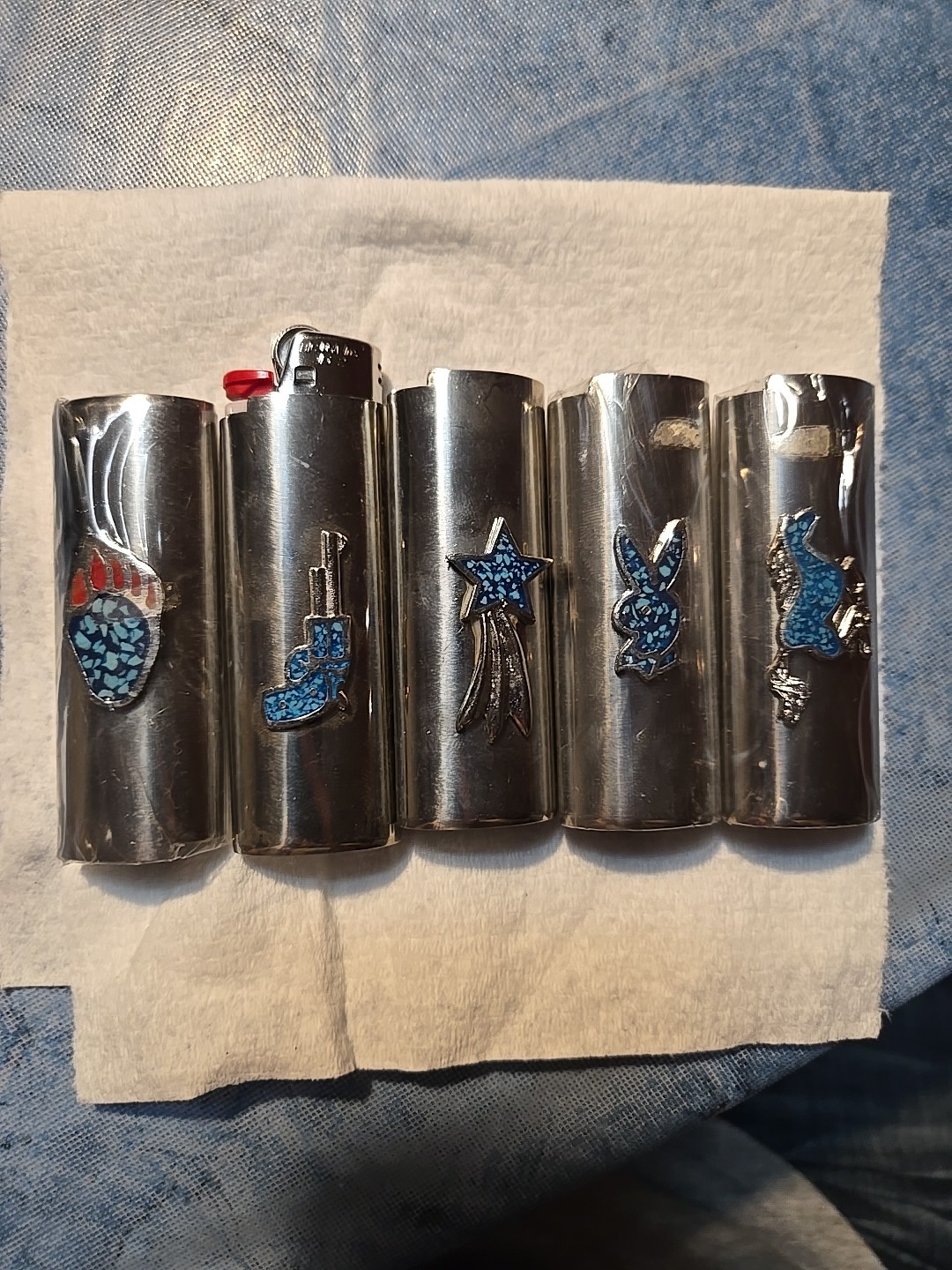 Vtg Lighter Case Lot Gun Horse Star Playboy Bunny Cover Holder Turquoise for Bic