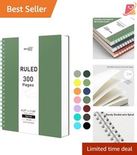 Spiral College Ruled Notebook 300 Pages A4 Waterproof Plastic Cover Green