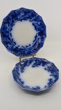 Antique Grindley Argyle Flow Blue 1 Soup Bowl, 1 Lunch Plate
