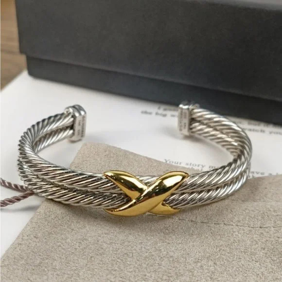 David Yurman Sterling Silver 925 Gold X Cuff Bracelet