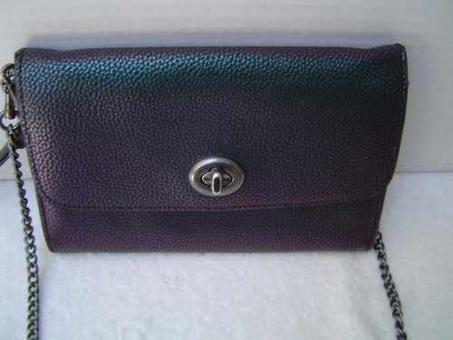 AUTHENTIC COACH MULTI COLOR HOLOGRAM PEBBLE LEATHER CROSSBODY/CLUTCH #22800 VGC