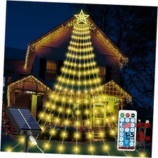 Christmas Solar Decorations Star Lights Outdoor, 11.48ft 350LED Waterfall Tree