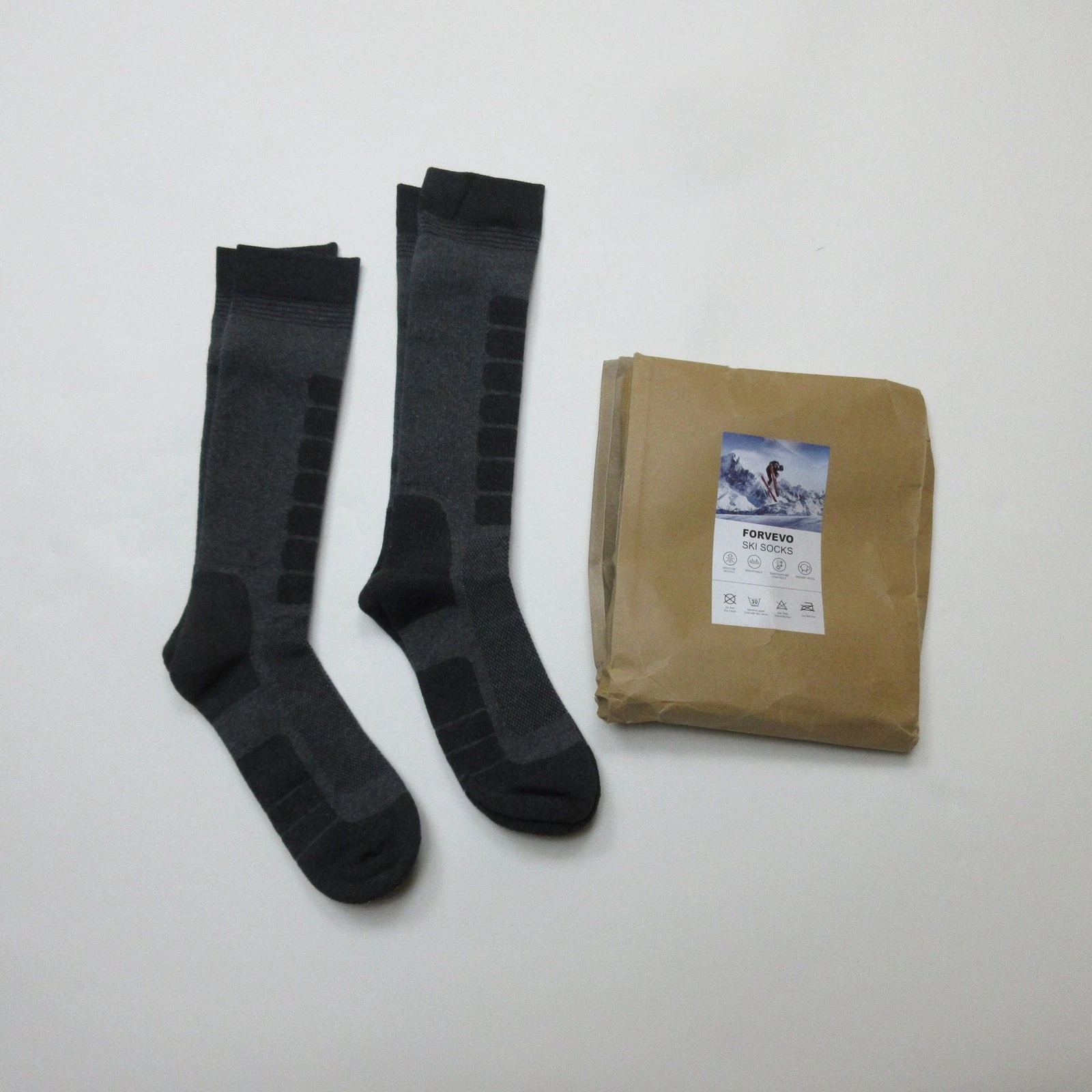 Forvevo Mens Womens Ski Socks 2 Pairs Size L UK 9-12 Merino Wool Dark Grey