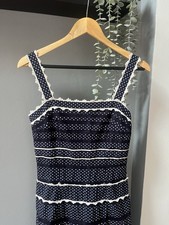 Phase Eight Navy Polka Dot Fit & Flare Summer Holiday Dress UK 8 Square Neck