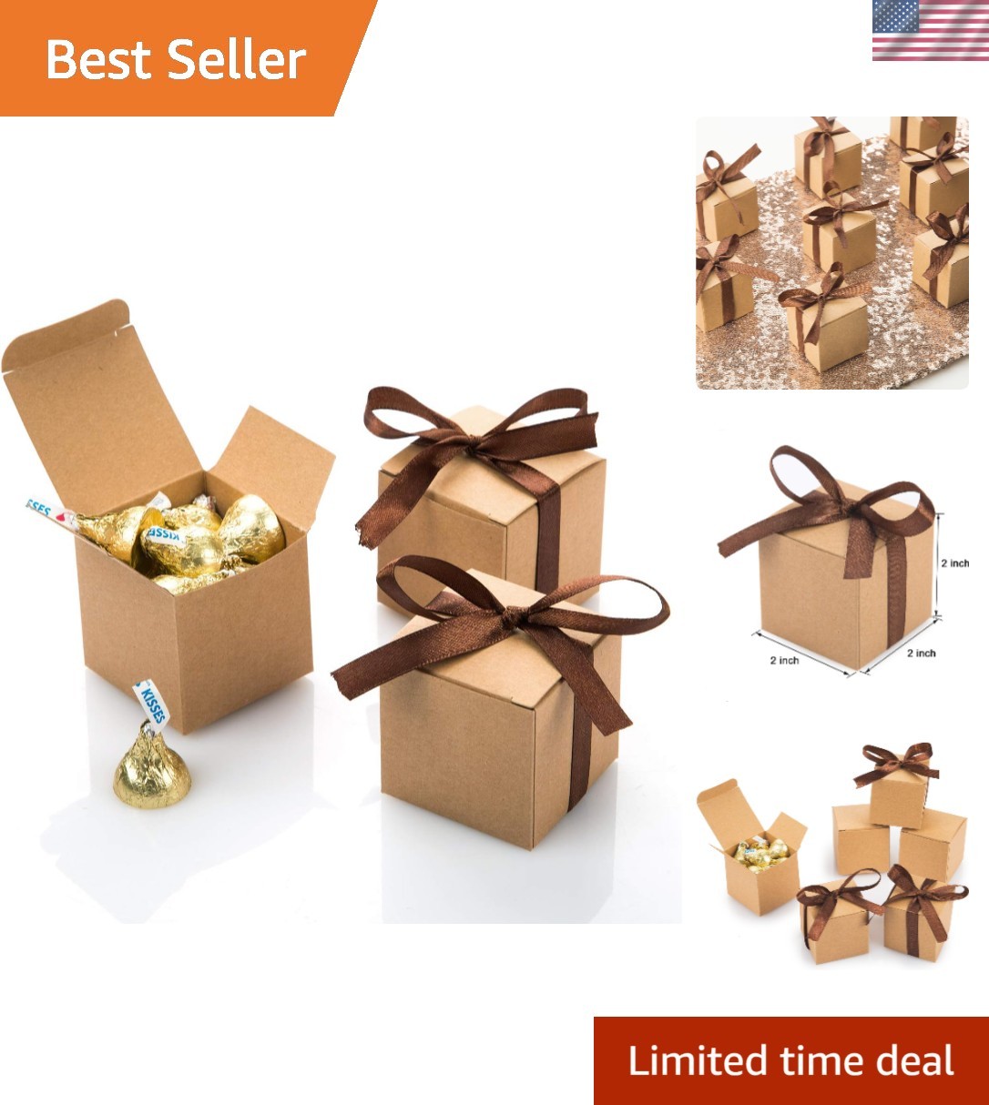 Es 2x2x2 With Smooth Finish & Brown Ribbon - Bulk Pack