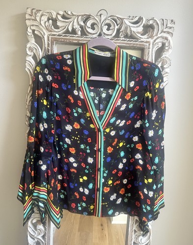 Alice + Olivia Ilan Floral Blouse Button Shirt Womens S Boho Chic Whimsy