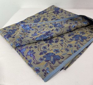 Antique Silk Jacquard Fabric Blue Yellow Purple Unbranded 2+ Yds Hibiscus Flower