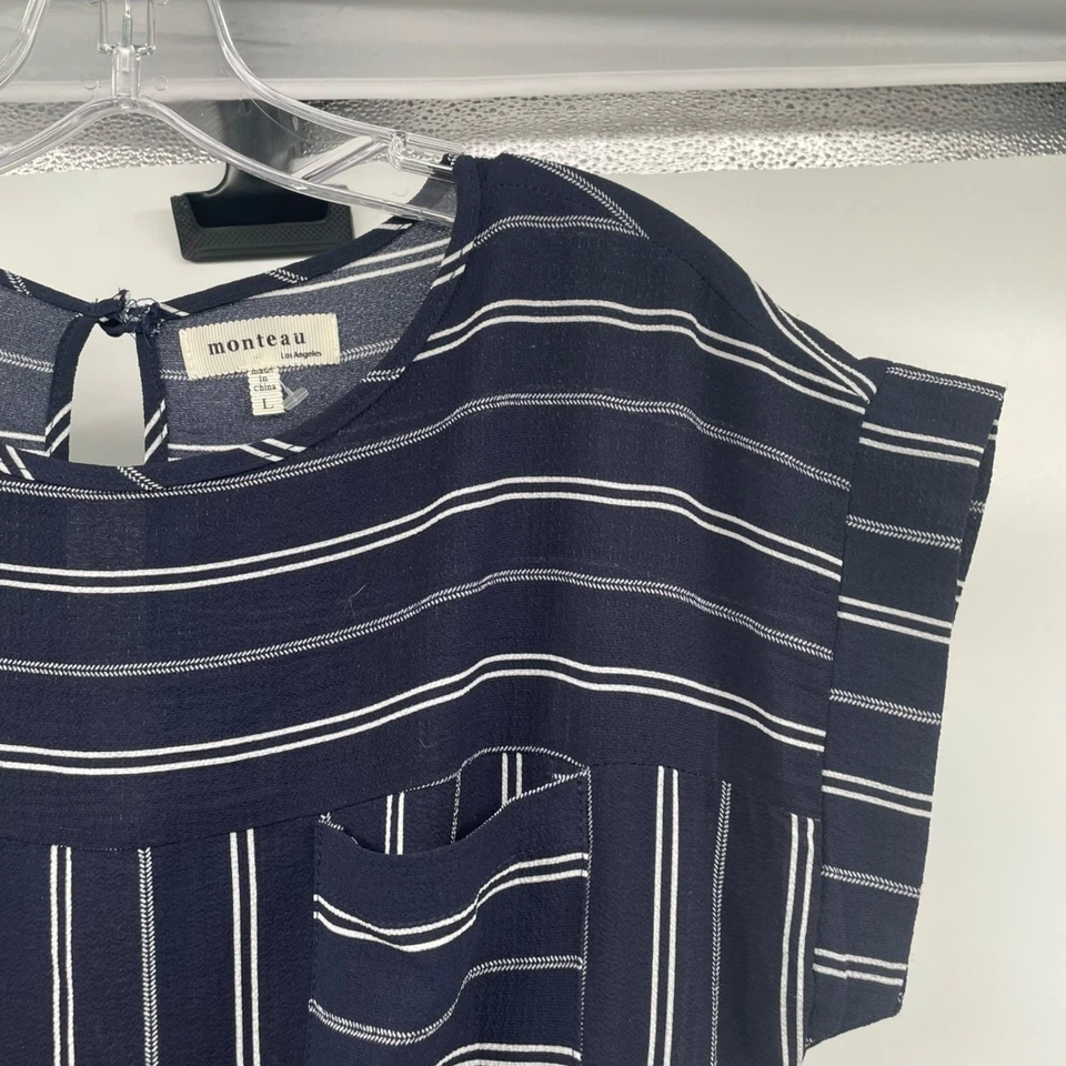 Mono Monteau para mujer a rayas pierna ancha manga corta azul marino/blanco talla grande Foto 4 de 4