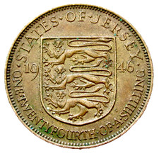 JERSEY King GEORGE VI 1946 1/24 SHILLING Shield of Arms Bronze km# 17