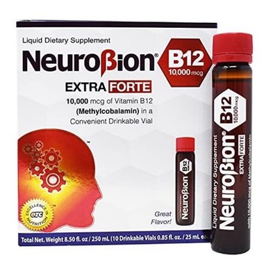 2 Pack Neurobion B-12 Extra Forte 10,000, 10 Drinkable Vials 0.85 fl. oz /25ml