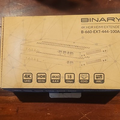 Binary B-660-EXT-444-100AS 4K UHD HDR HDMI Extender Kit TX/RX 18Gbps