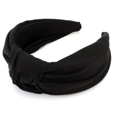 Black Top Knot Satin Silk Wide Large Non-Slip Fashion Headband Hair Accessori...