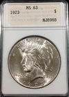 1923 Peace Silver Dollar MS 63 ~OLD ANA HOLDER~ Light Toning ANACS!