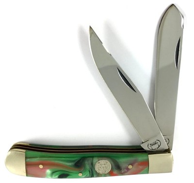 Buck Creek Trapper Knife Mint Green & Pink Shimmer Hand Made