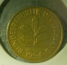 WORLD COIN SALE--1994-A  GERMANY  5 PFENNIG-BRASS PLATED STEEL COIN-KM# 107