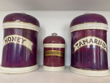 3 Antique English Stoneware Apothecary Jars Coat of Arms Pharmacy Regency 1830