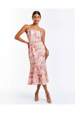 Mestiza New York Calista Toile Midi Dress Bow Pink Ivory 6 NWT $395
