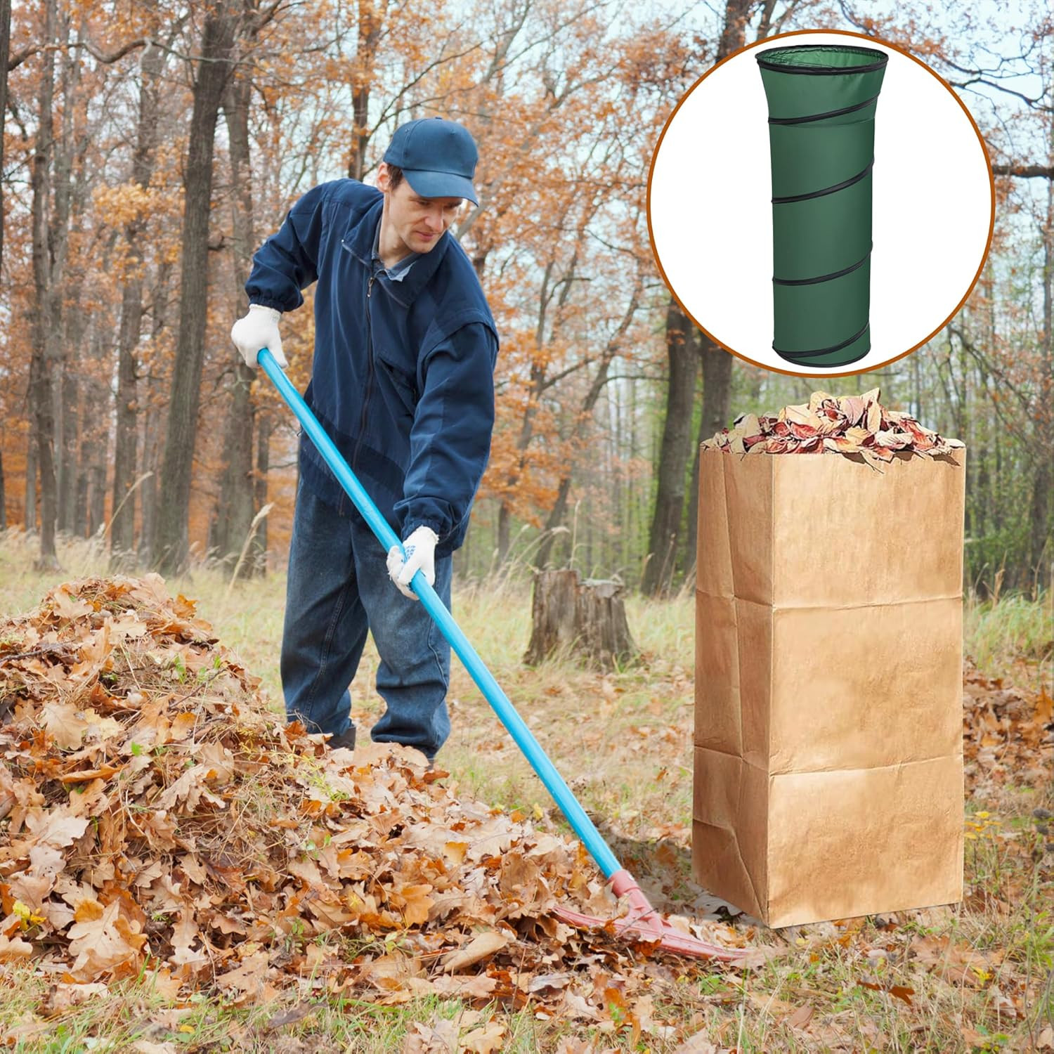 Leaf Bag Funnel Holder, Foldable Lawn Bag Chute Stand Fit for 30 Gallon Paper Ba