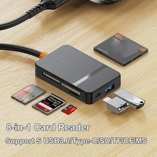 8-in-1 USB3.0/USB-C Card Reader SD Micro SD TF CF MS Compact Flash Card Adapter