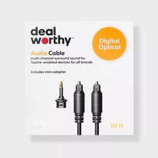 Dealworthy Toslink Digital Fiber Optic Cable with Mini Adapter 10ft Black