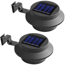 2 x Outdoor Garden Solar Powered Light Lamp Fence Gutter Roof Yard Wall Black