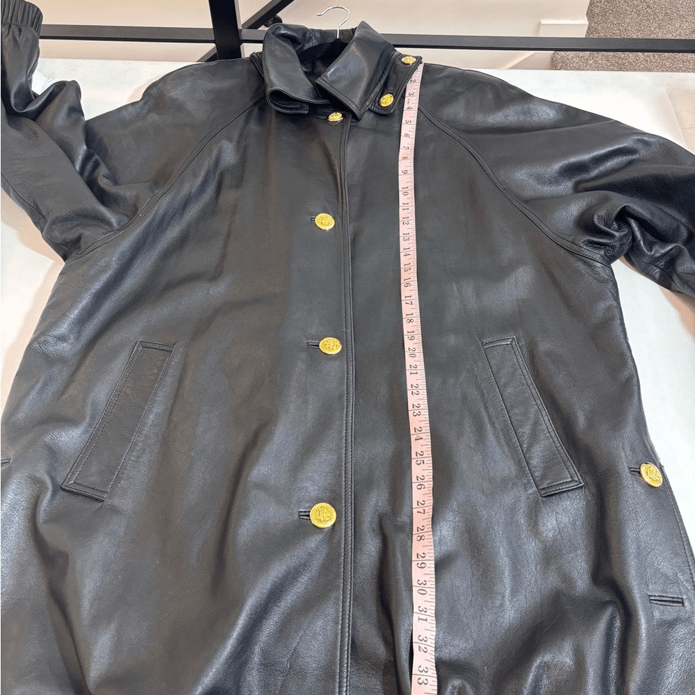 Givenchy Black Leather Coat XXL gold button closure thumbnail 16