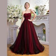 Retro Black Red A-line Strapless Glittering Colorful Wedding Dress for the Bride
