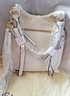 G.I.L.I. Leather Convertible Shoulder Bag Backpack Winter White With Gold Tone G.I.L.I Leather Convertible Backpack Purse Winter White w  main image 4