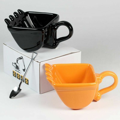 Single Excavator Bucket Cup Hand Ceramic Tea Coffee Funny Mug Shovel With Spoon Single Excavator Bucket Cup Hand Ceramic Tea Coffee Funny Mug Shovel With Spoon