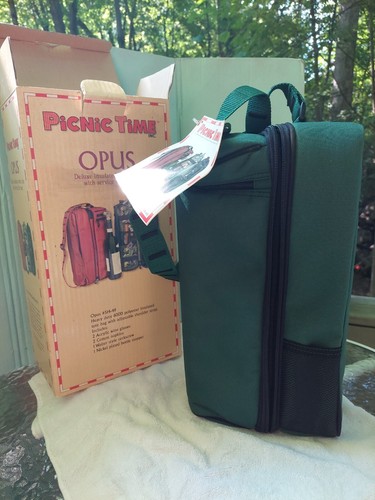 INSULATED WINE TOTE SERVICE FOR 2 PICNIC TIME glasses, corkscre. - Picture 5 of 8