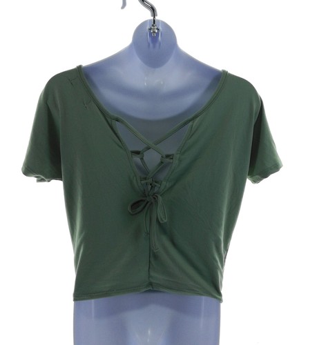 Poof Girl Girl's Blouse Short Sleeve Round Neck Pullover Size S Color Green - Picture 3 of 4
