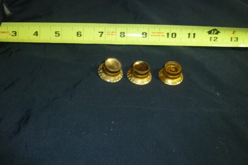 3 Vintage 1960s Gibson Gold Chrome Dome - Bonnet Reflector Knobs - Item KA