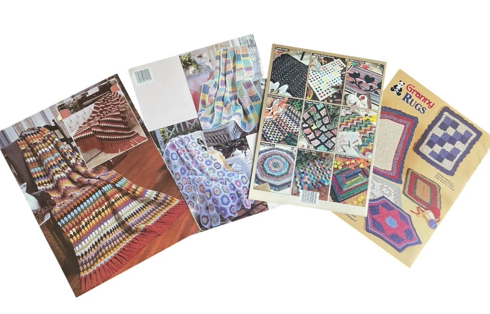 Sucatas de crochê tapetes afegãos sacos tapetes vovó padrões 4 folhetos crochê fácil - Imagem 2 de 4