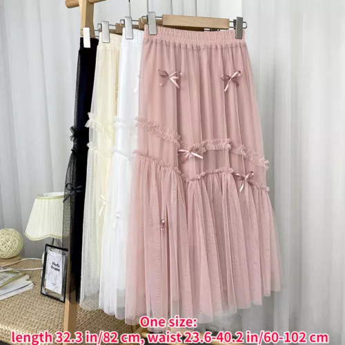 Damen Netz Tüll Rock Lagenlook Hoch Gummibund A-Linie Plissee Swing Midi Chic - Bild 3 von 23