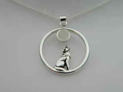 925 Sterling Silber heulender Wolf Vollmond Mondstein Anhänger & Kette in Geschenkbox